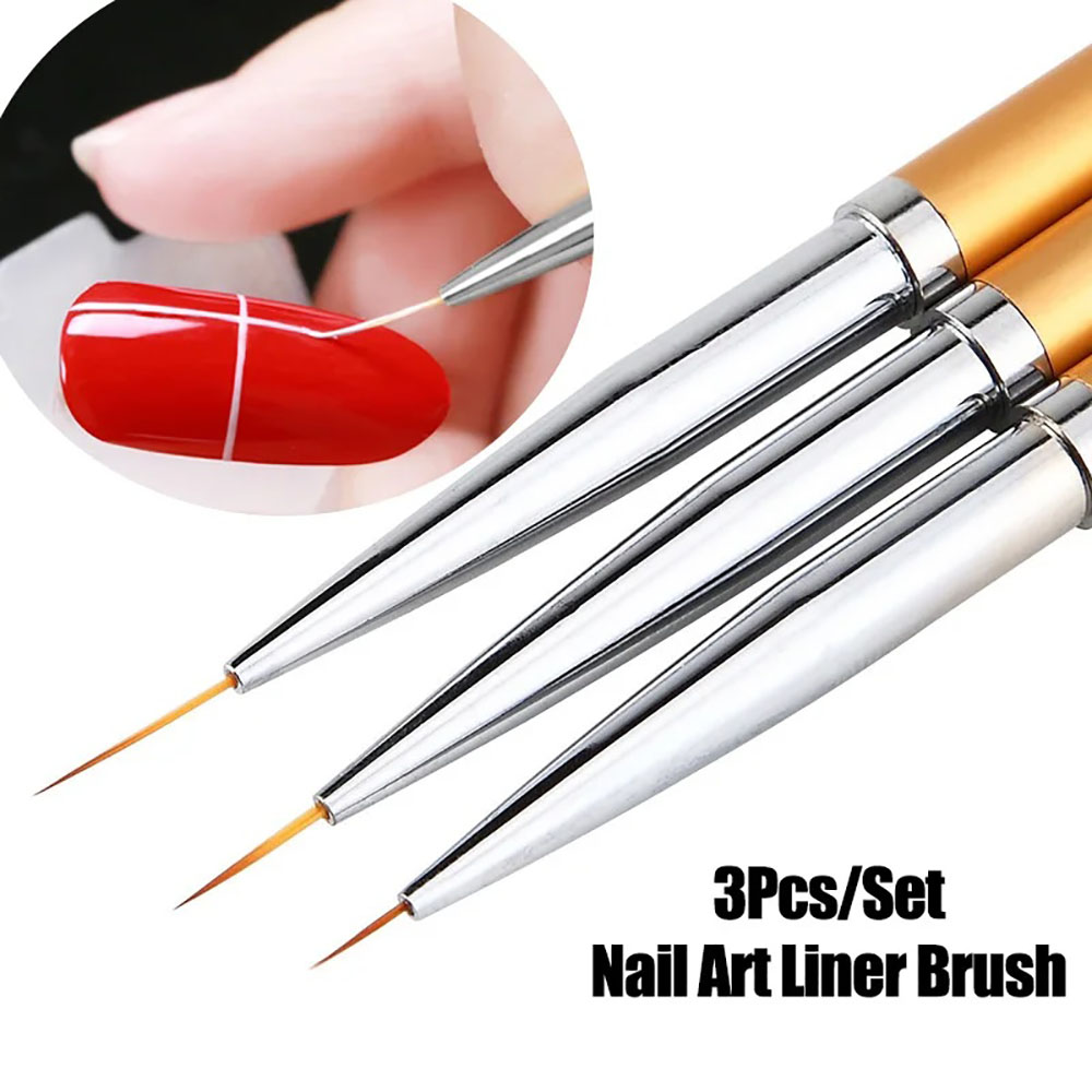 Nail Art Gold - Lot de 3 pinceaux dorés pour