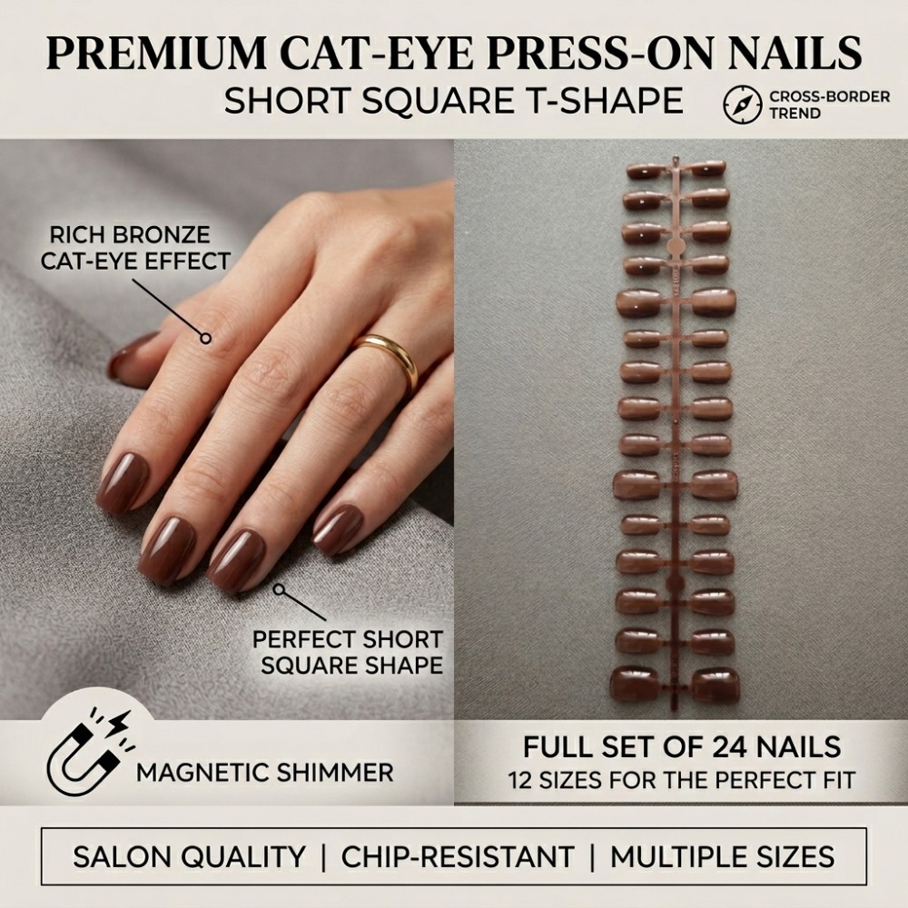 Nail Art Extension Cat Eye - 24 faux ongles carrés courts à
