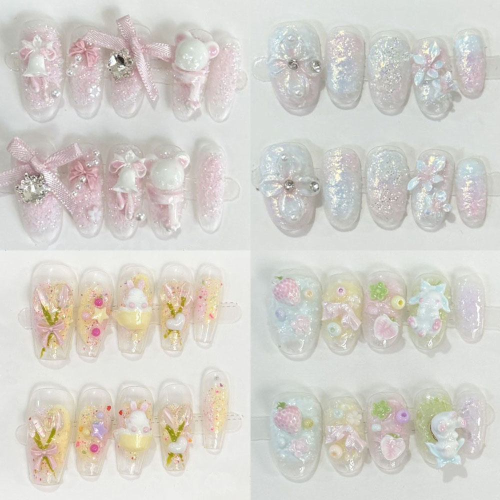 Nail Art Love - Faux Ongles Ronds Scintillants Style Fille