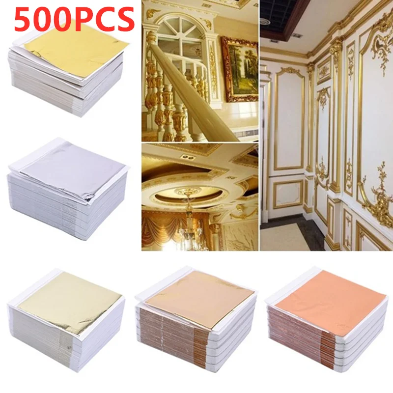 Nail Art Gold - 500 feuilles Imitation or argent feuille