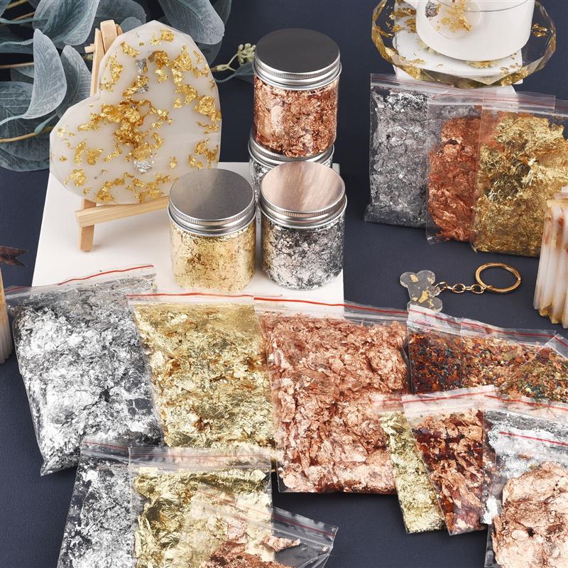 Nail Art Gold - Feuille Imitation or argent cuivre paillettes