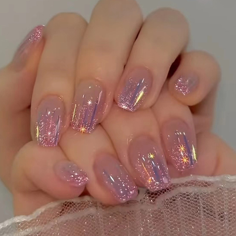 Nail Art Glitter - Faux ongles courts pour femmes et