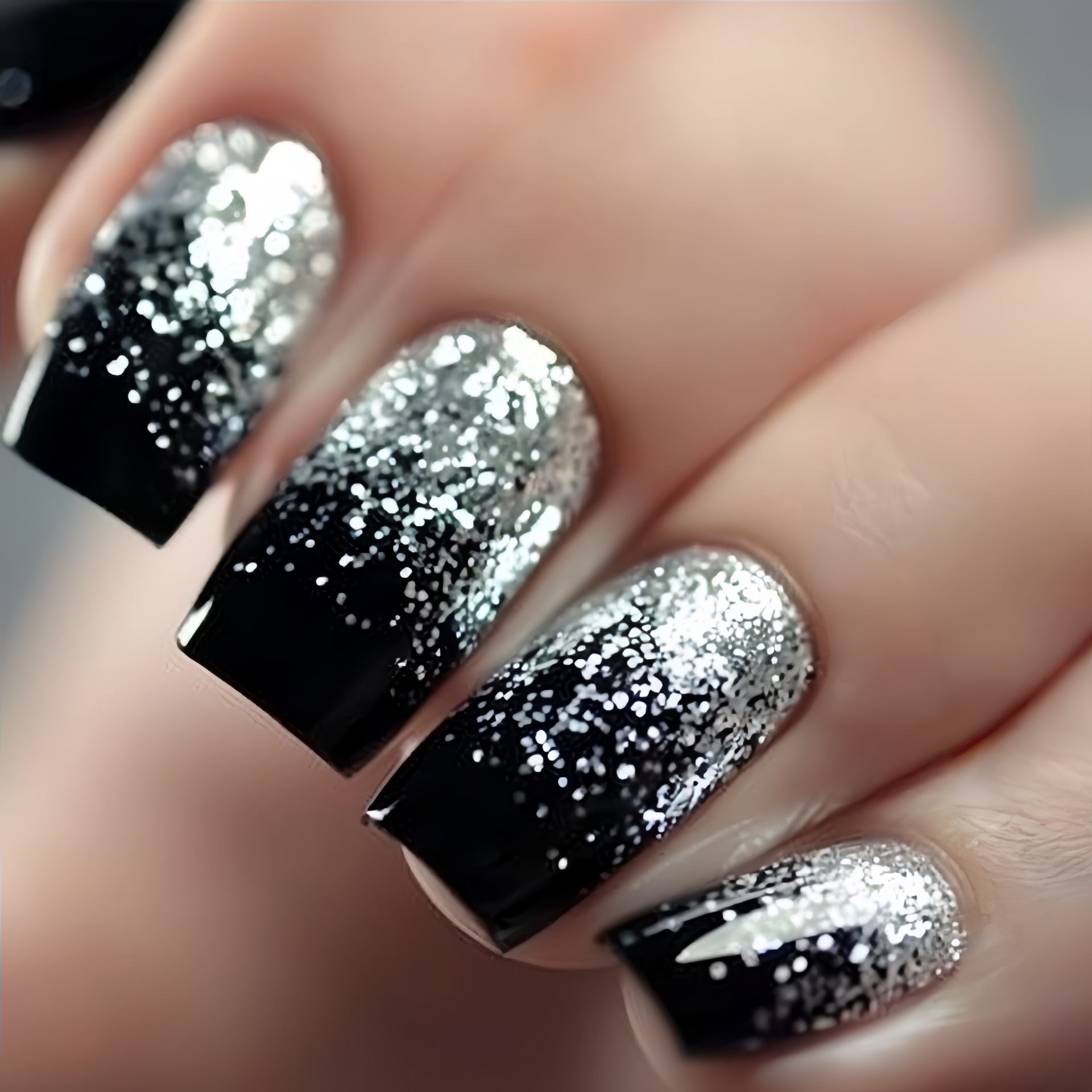 Nail Art Glitter - Faux ongles courts et moyens dégradé
